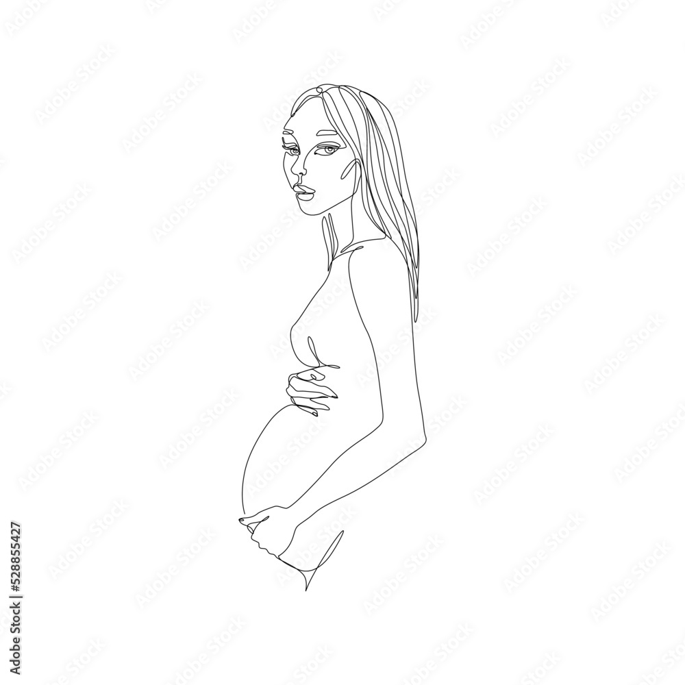 Pregnant woman abstract silhouette, pregnancy, continuous line drawing, print for clothes and logo design, emblem or logo design, isolated vector illustration. Pregnant woman abstract silhouette, pregnancy, continuous line drawing, print for clothes and logo design, emblem or logo design, isolated vector illustration.