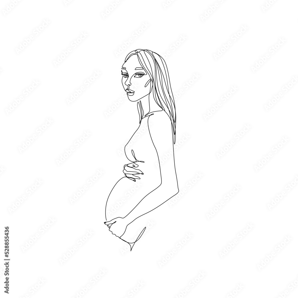 Pregnant woman abstract silhouette, pregnancy, continuous line drawing, print for clothes and logo design, emblem or logo design, isolated vector illustration. Pregnant woman abstract silhouette, pregnancy, continuous line drawing, print for clothes and logo design, emblem or logo design, isolated vector illustration.