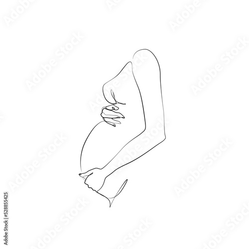 Pregnant woman abstract silhouette, pregnancy, continuous line drawing, print for clothes and logo design, emblem or logo design, isolated vector illustration.