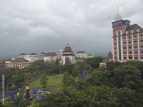 dark cloudy sky over the college