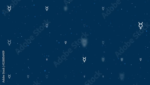 Wallpaper Mural Template animation of evenly spaced astrological mercury symbols of different sizes and opacity. Animation of transparency and size. Seamless looped 4k animation on dark blue background with stars Torontodigital.ca