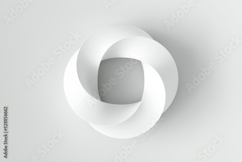 Obraz na płótnie Mobius strip ring sacred geometry. Spatial figure with upturned surfaces. Front view of cover design on white background. Minimal art, abstract digital illustration. 3d rendering w salonie