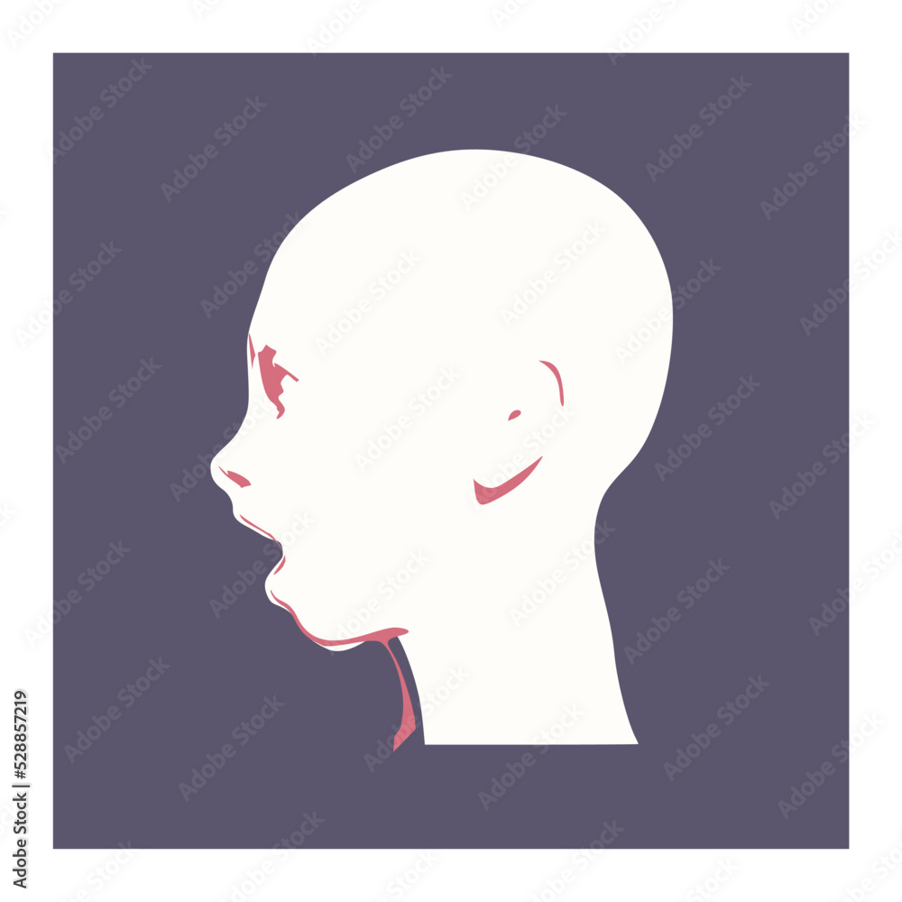 Silhouette of a female head. Surprised beautiful woman with open mouth