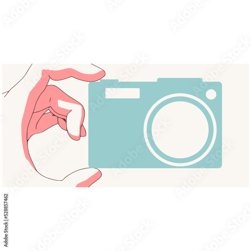 Hand holding abstract photo camera flat icon