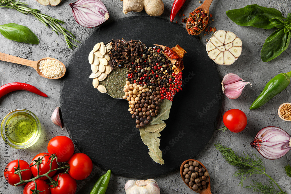 Map Of South America Made From Different Kinds Of Spices Stock Photo 