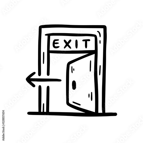 Exit Door Hand Drawn Doodle icon illustration for web, mobile apps, design. Logout vector symbol
