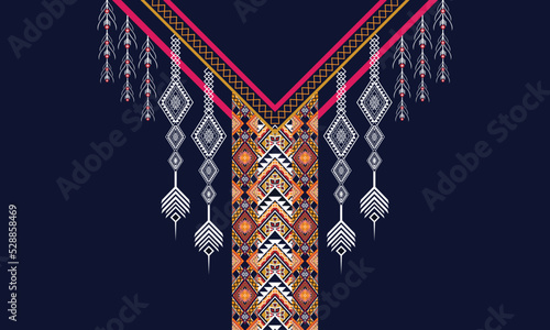 Geometric Ethnic oriental pattern traditional .Floral necklace embroidery design.