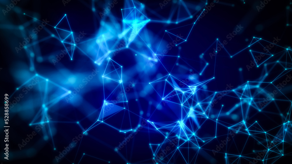 3D Abstract geometric background. Triangles, dots and lines are connecting with shine 3D Abstract geometric background. Triangles, dots and lines are connecting with shine