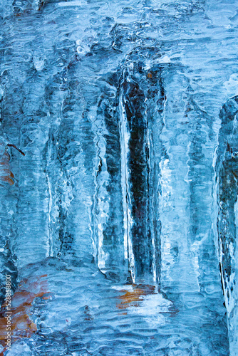 Ice formations including icicles and subtle colors in Bolton, Connecticut.