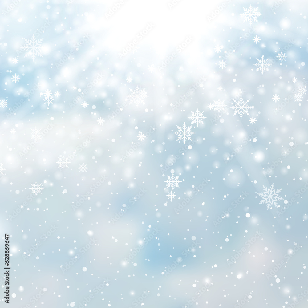 Winter snowfall and snowflakes on light blue background. Xmas and New Year background. Vector Winter snowfall and snowflakes on light blue background. Xmas and New Year background. Vector