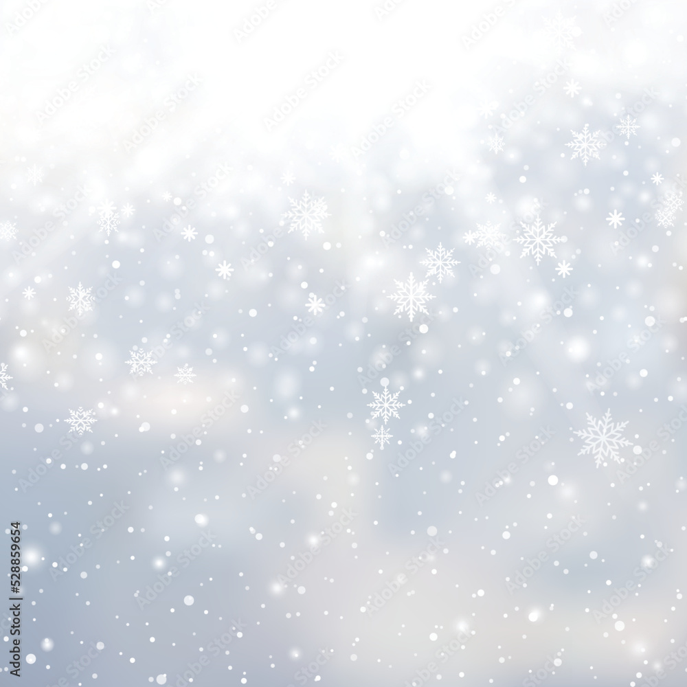 Winter snowfall and snowflakes on light blue background. Xmas and New Year background. Vector Winter snowfall and snowflakes on light blue background. Xmas and New Year background. Vector