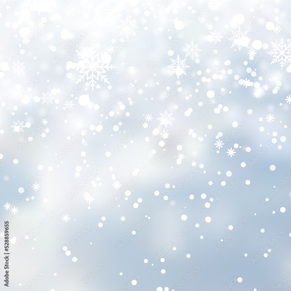 Winter snowfall and snowflakes on light blue background. Xmas and New Year background. Vector Winter snowfall and snowflakes on light blue background. Xmas and New Year background. Vector