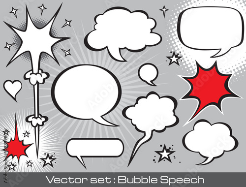 A set of comic bubbles and elements. Comic dialog empty cloud, space text