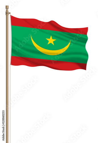 Free Download 3D Flag of Mauritania on a pillar blown away isolated on a white background. - GFXLoad