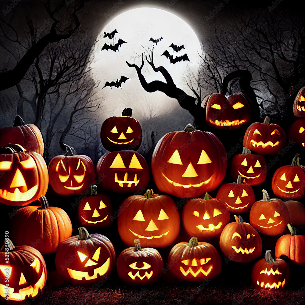 Halloween pumpkins in the spooky night