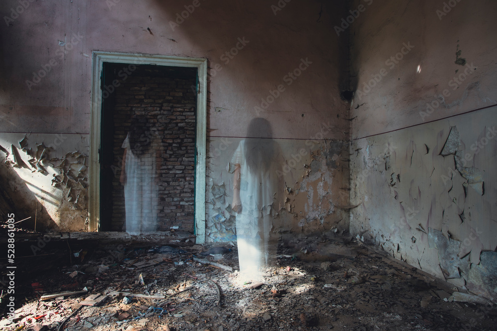 Scary ghost woman in haunted house