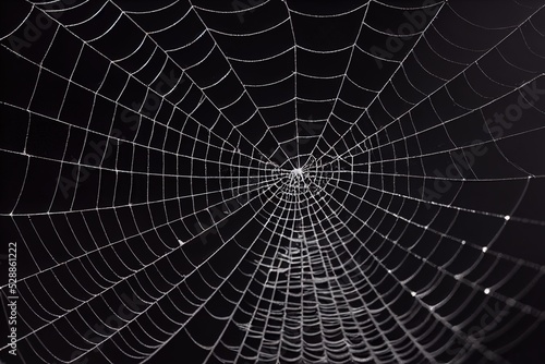 Halloween background - Spider web silhouette against black wall. Spiderweb On Black Darkness. 3d illustration.