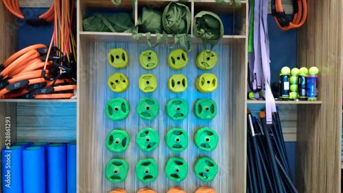 Simulators for intensive cardio training. Close-up, gym with crossfit equipment.