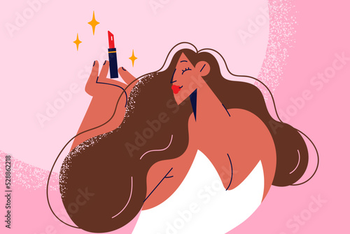 Smiling girl with red lipstick 