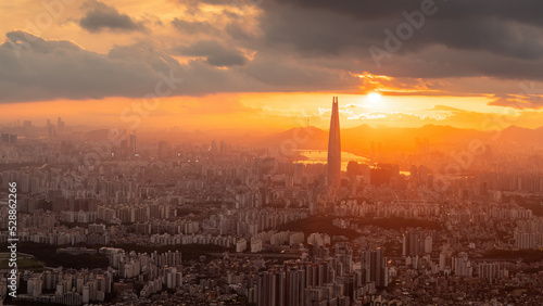 Photography Downtown Seoul city skyline, cityscape of South Korea