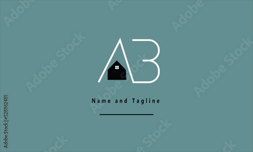 line art  icon logo of a house or home with letter ab