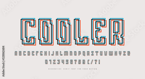 Hollow sans serif font in cyber style with shift distortion effect