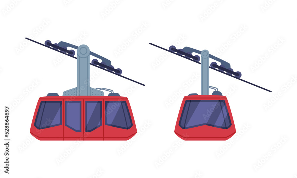 Red Funicular Cabin on Rope as Turkey Transport Vector Set