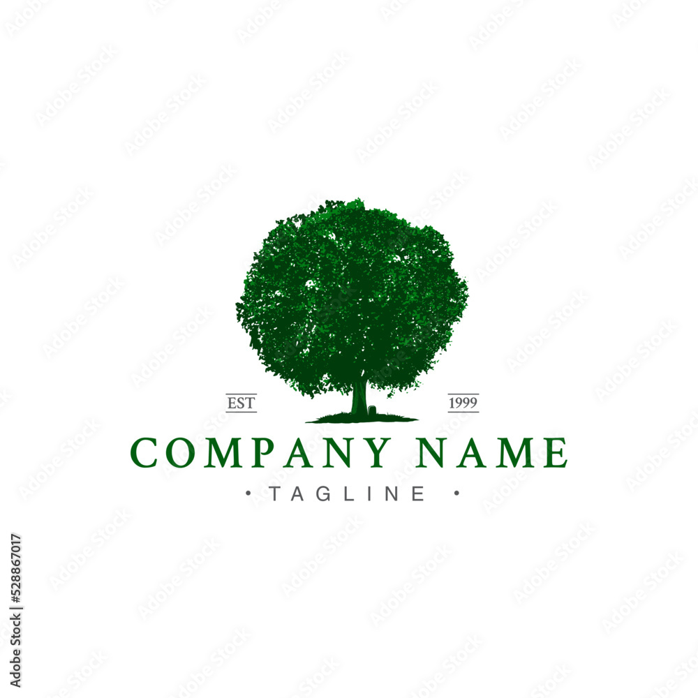 Tree icon concept, Circle shape stylized tree vector logo template