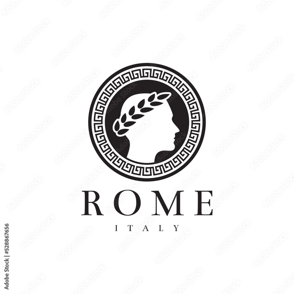 Rome Italy tour, Roman Emperor Julius Caesar head Vector Logo Template