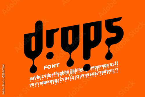Drops style font design, alphabet letters and numbers vector illustration