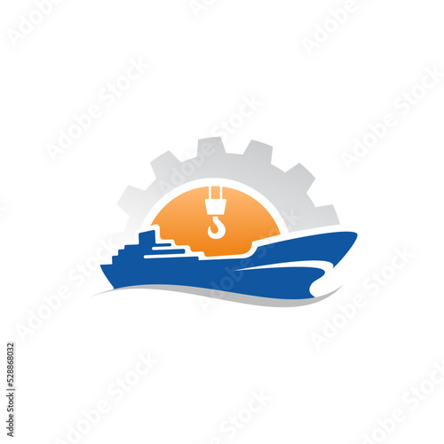Cargo Ship Logo in the ocean design template with anchor for international export or import of goods transportation trading companies.