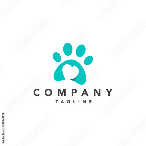 Cat and Dog paw love logo template, animal day care and pet shop. Vector illustration.