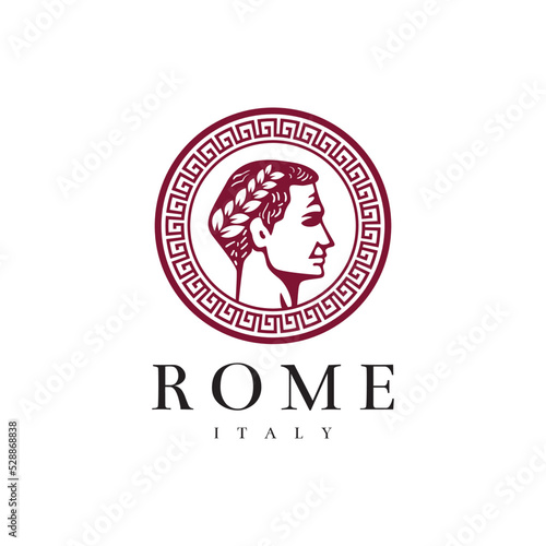 Roman Emperor Julius Caesar's head logo, insignia, coin, medal illustration. Vector illustration.