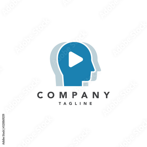 Human head, mind logo with play icon. Head intelligence logo designs concept vector illustration.
