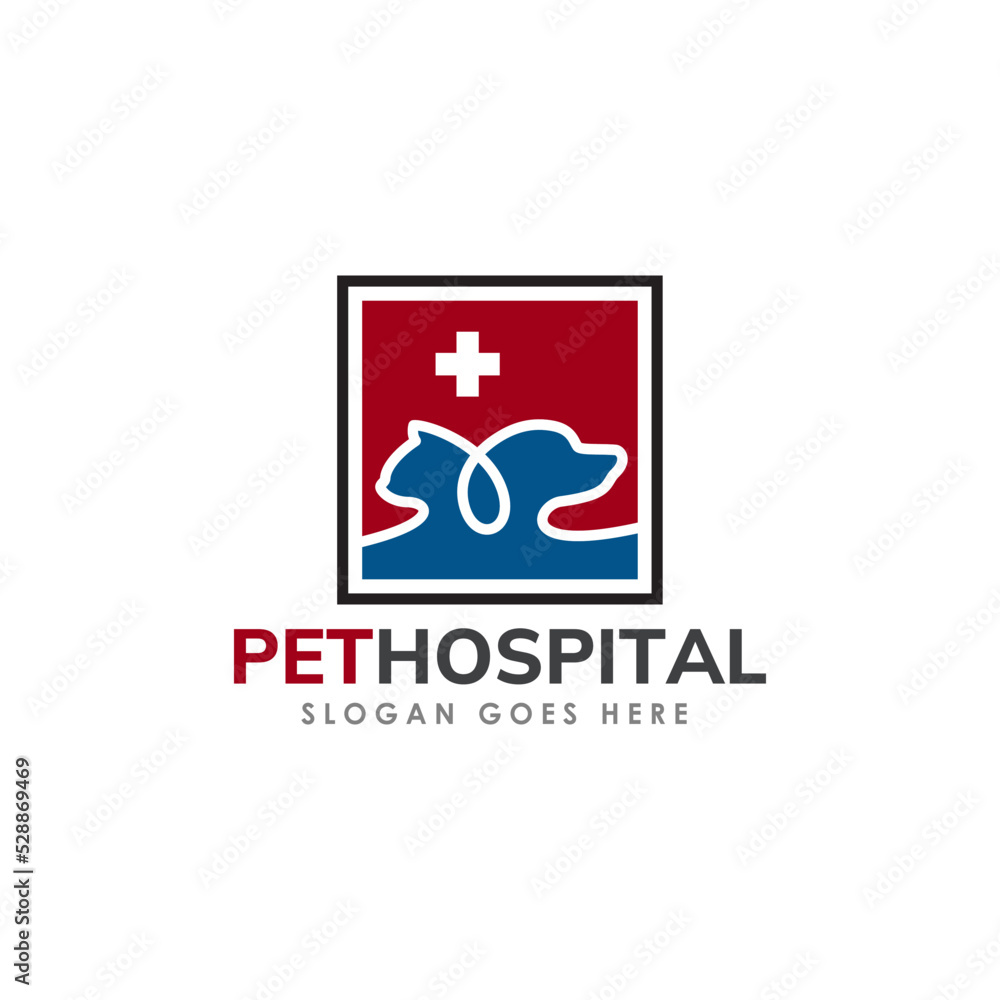 Pet clinic logo with Square Shape, and medical icon isolated in white background vector logo template Pet clinic logo with Square Shape, and medical icon isolated in white background vector logo template
