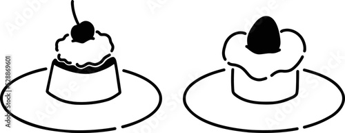 さくらんぼプリンといちごケーキ　イラスト
