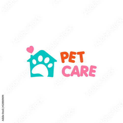 Cat and Dog outline pet house home love logo vector template with heart shape.