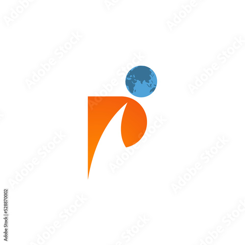 Letter P abstract icon with globe logo icon. Vector design.