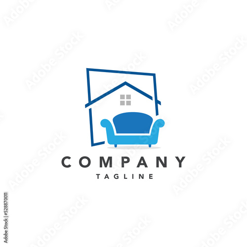 Home furniture logo design with sofa vector illustration design.