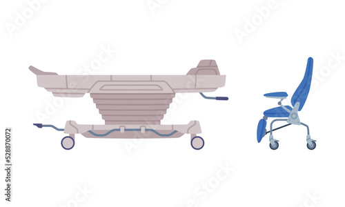 Operation Table and Chair as Medical Equipment and Assistance Device Vector Set
