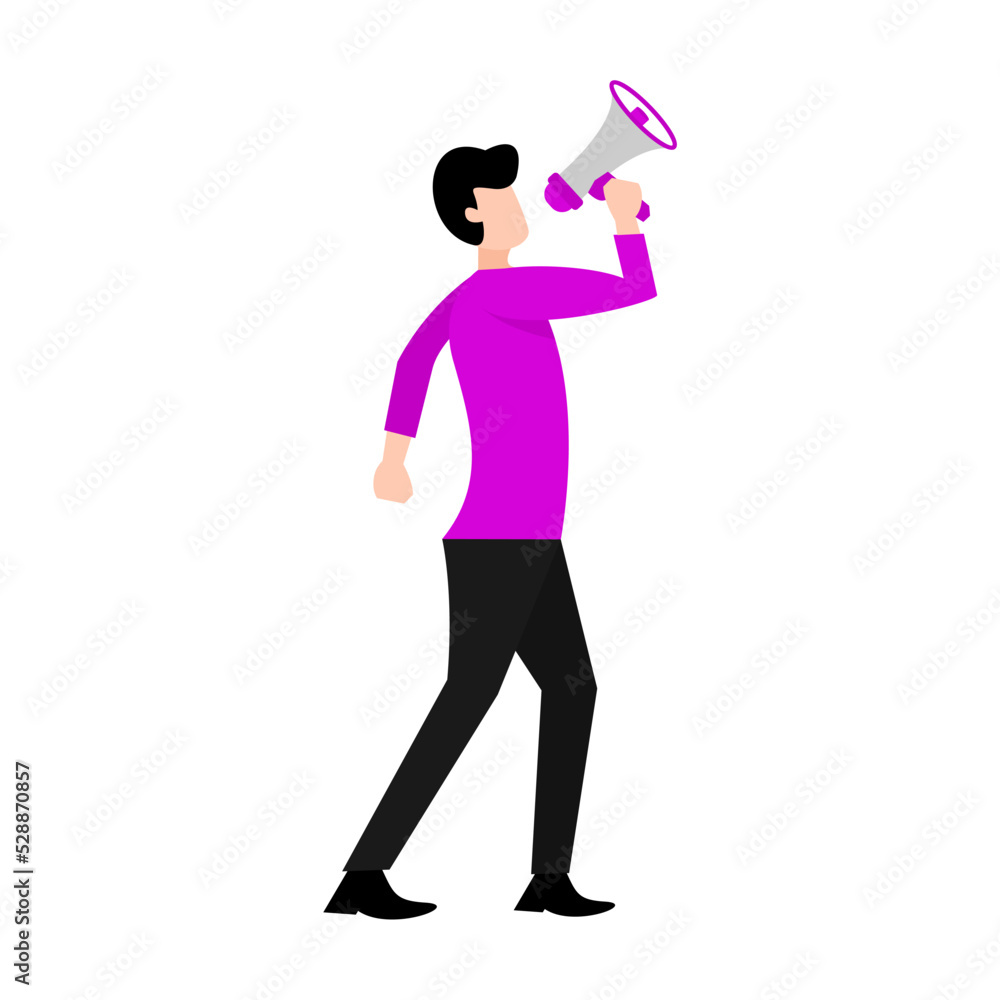 flat design graphic illustration of a man using a loudspeaker flat design graphic illustration of a man using a loudspeaker