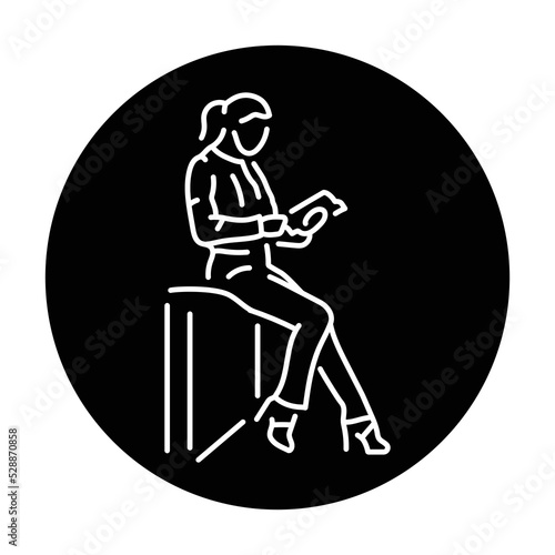 Businesswoman reading book color line icon. Female entrepreneur.