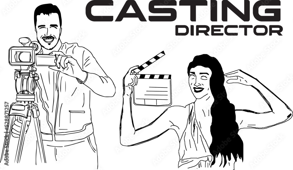 Casting Company logo, Casting Director and heroine holding cap sketch