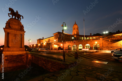 Union Buildings in the evening, with the Denville wood memorial in the foreground, Pretoria, South Africa