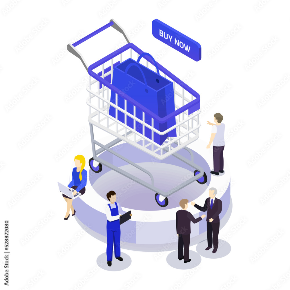 Isometric of online shopping, digital marketing, digital store promotion, online payment Isometric of online shopping, digital marketing, digital store promotion, online payment
