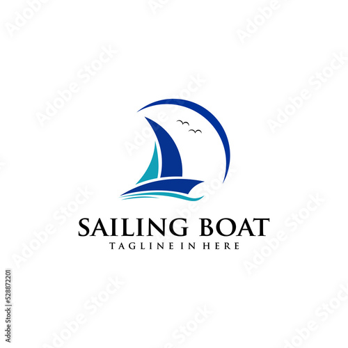 sailing boat logo, marine ocean shipping logo vector