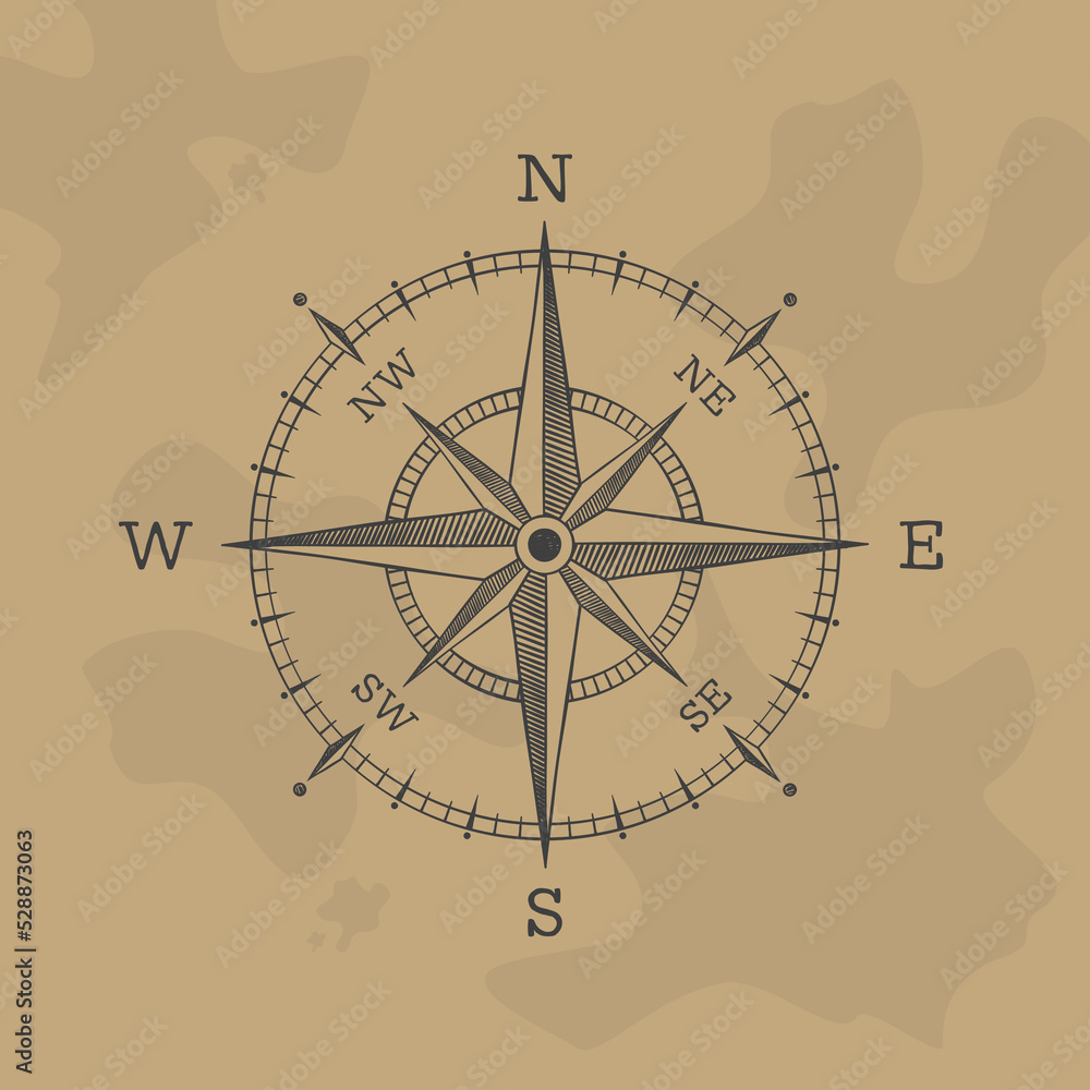 The wind rose compass vector style retro on an old map The wind rose compass vector style retro on an old map