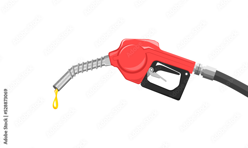 Vector red fuel pump nozzle gasoline with drop oil on white background Vector red fuel pump nozzle gasoline with drop oil on white background