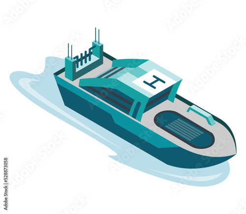 Commercial ship isometric icon. Water transport. 3d sea marine business shipment, shipping freight ocean transportation