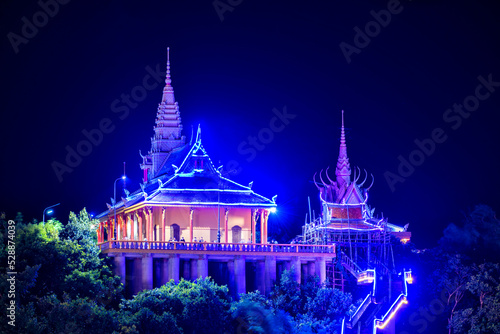Ta Pa pagoda on the hill at night in Tri Ton, An Giang, Vietnam